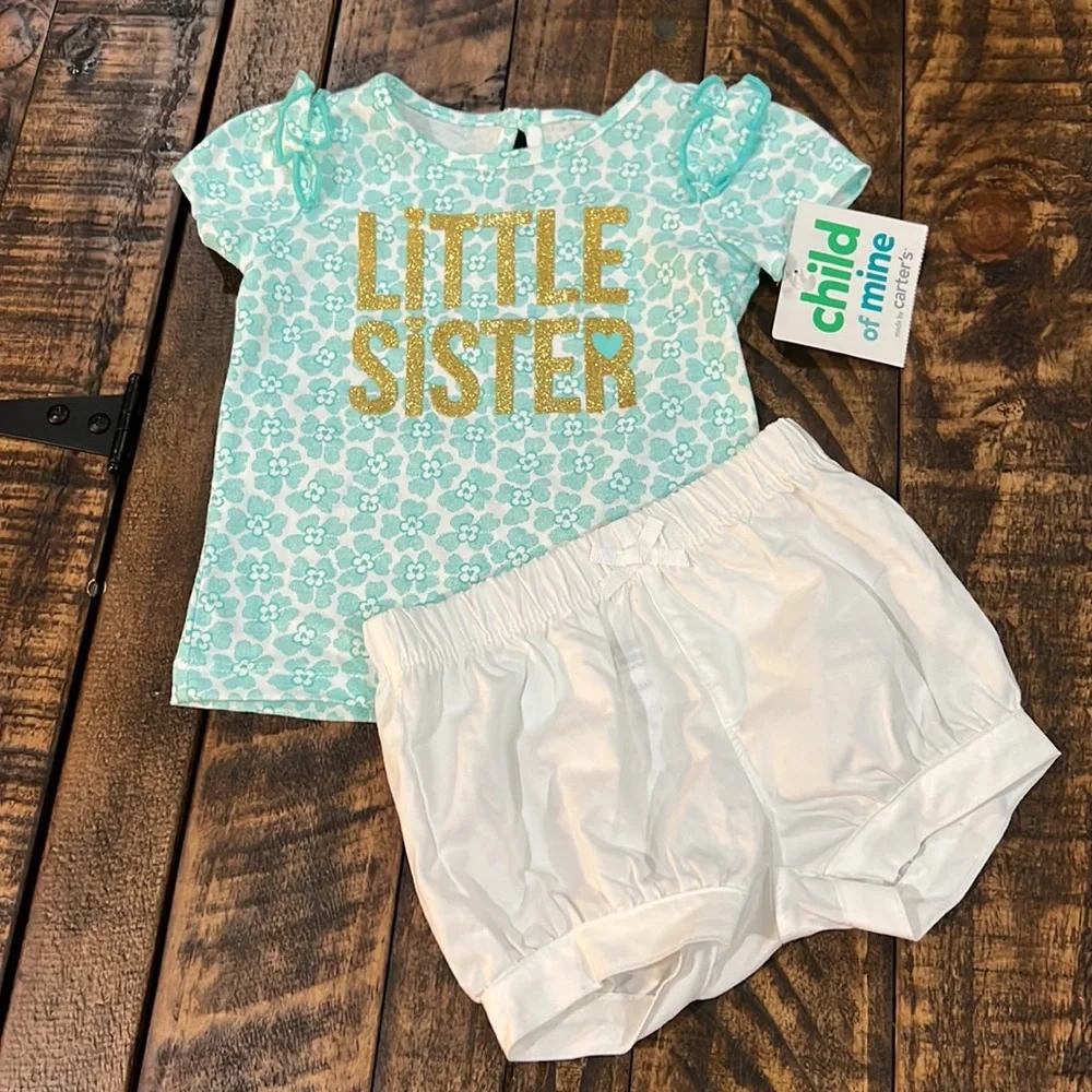 Carter’s 0-3 month Gold Sparkle Little sister outfit.